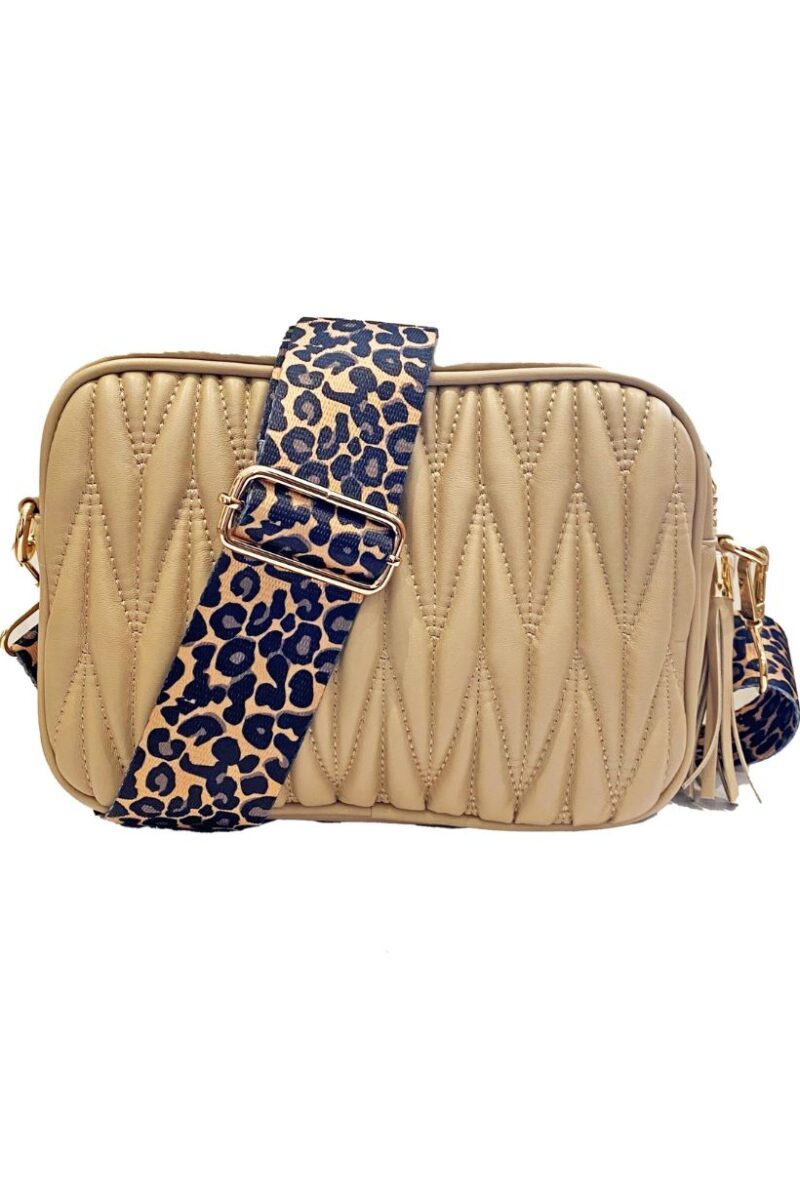 Quilted Taupe Bag with leopard strap GS603