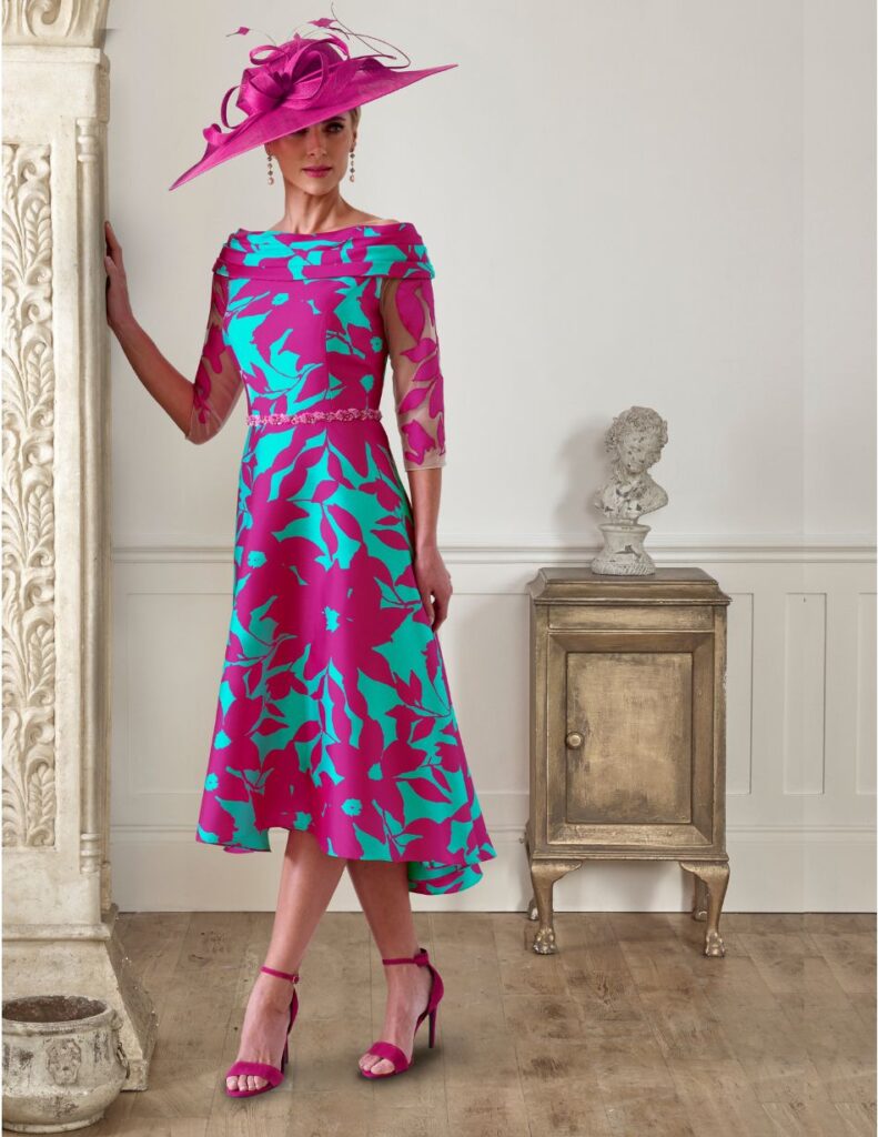 Irresistible Off The Shoulder Floral Detail Dress Silver/Fuchsia IR7308K
