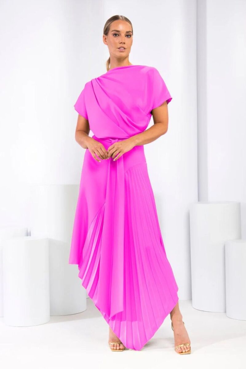 Mila Pleat Dress Barbie Pink