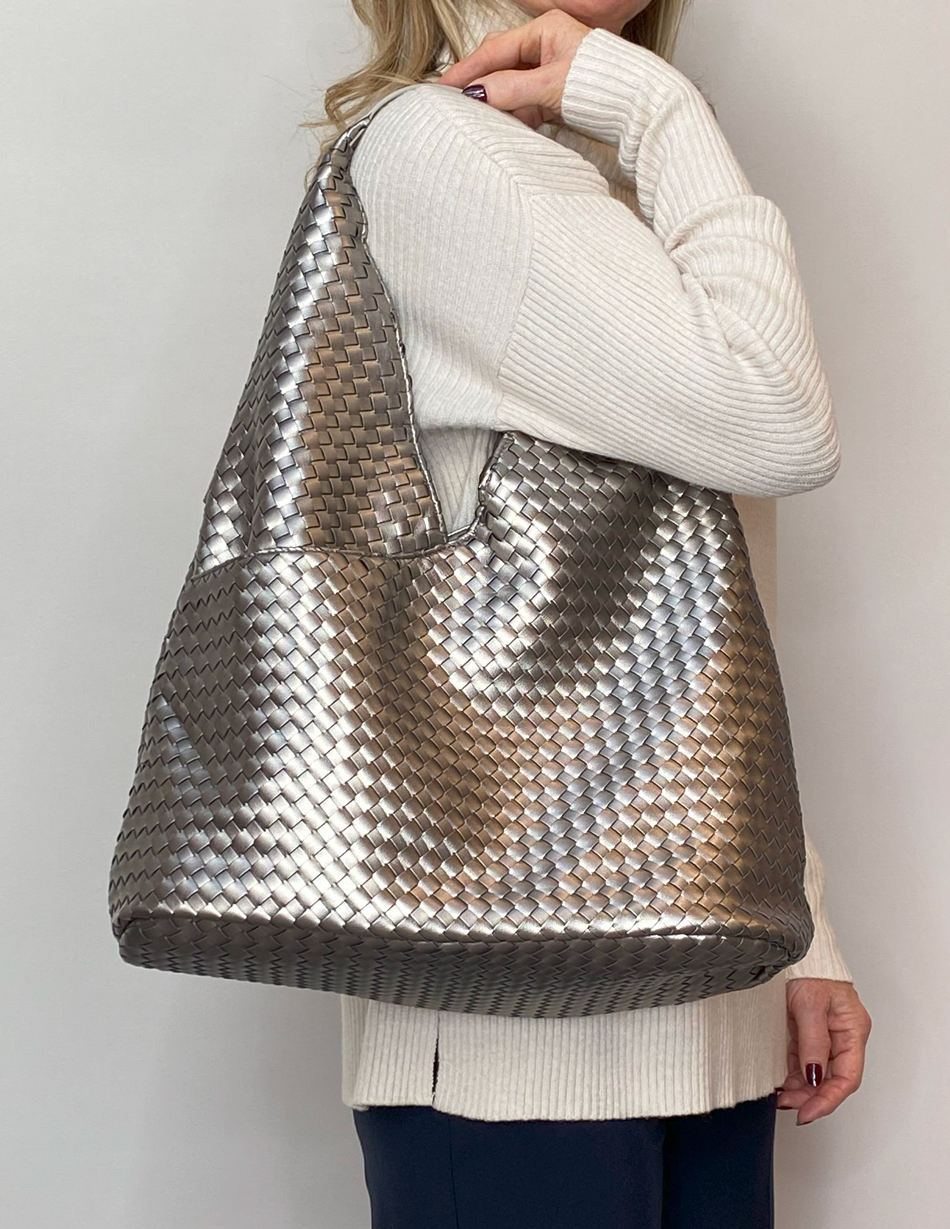 1903 hobo woven bag pewter front