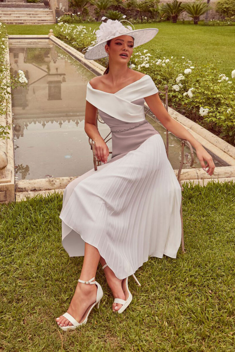 Veni Infantino 992418 Taupe & Ivory Pleat Dress