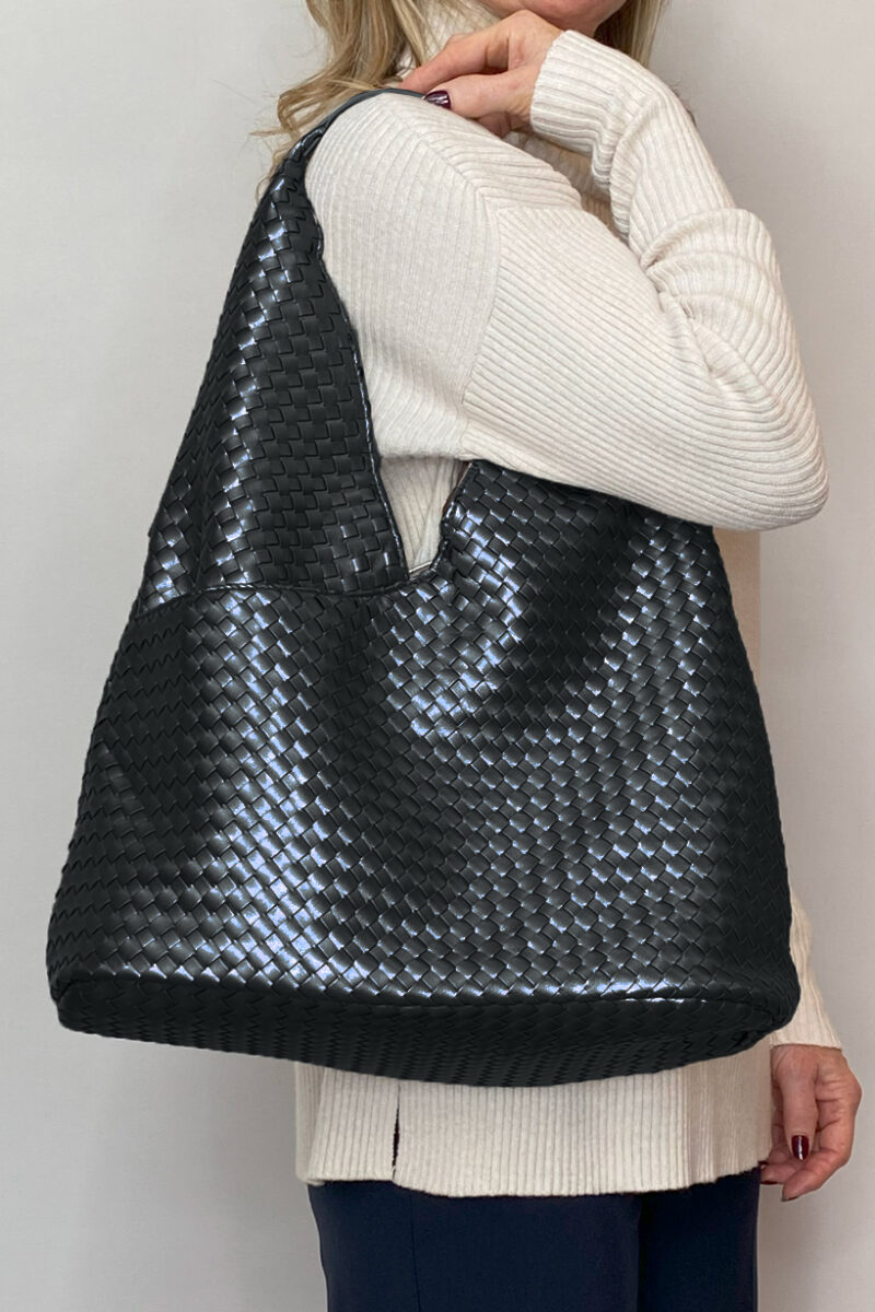 Metallic Black Hobo Bag 1903