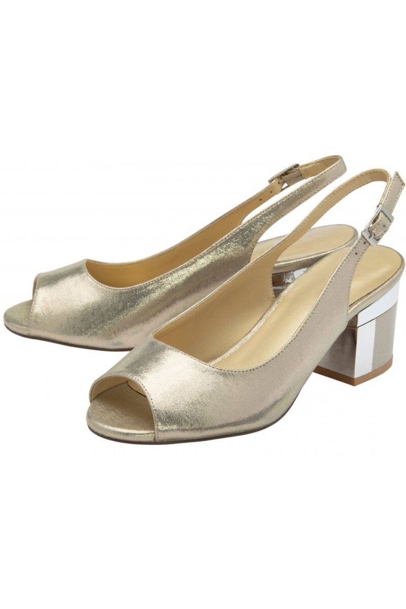 Gold Sling Back Block Heel Shoes