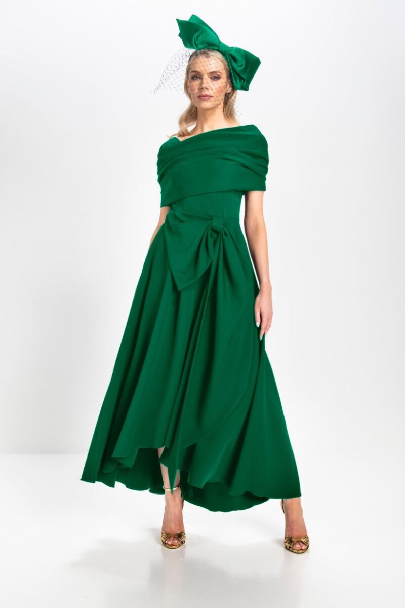 Kevan Jon Safia Racing Green Flare & Cape Dress