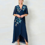 Hope & Ivy Catriona Navy Embroidered Dress