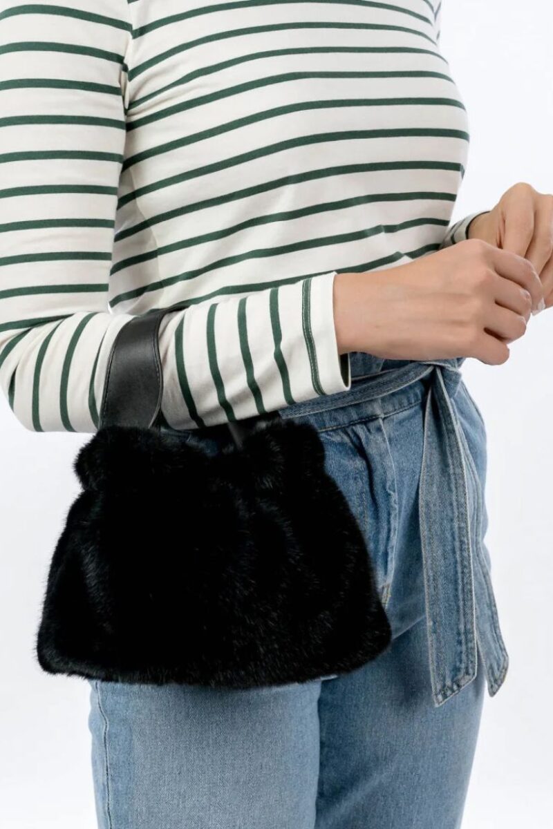 Emily & Noah Black Faux Fur Bag