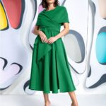 Kevan Jon Sydney Kelly Green Flare & Cape Dress