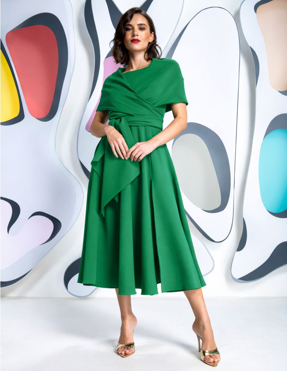 Kevan Jon Sydney Kelly Green Flare & Cape Dress Kevan Jon Sydney Kelly Green Flare & Cape Dress