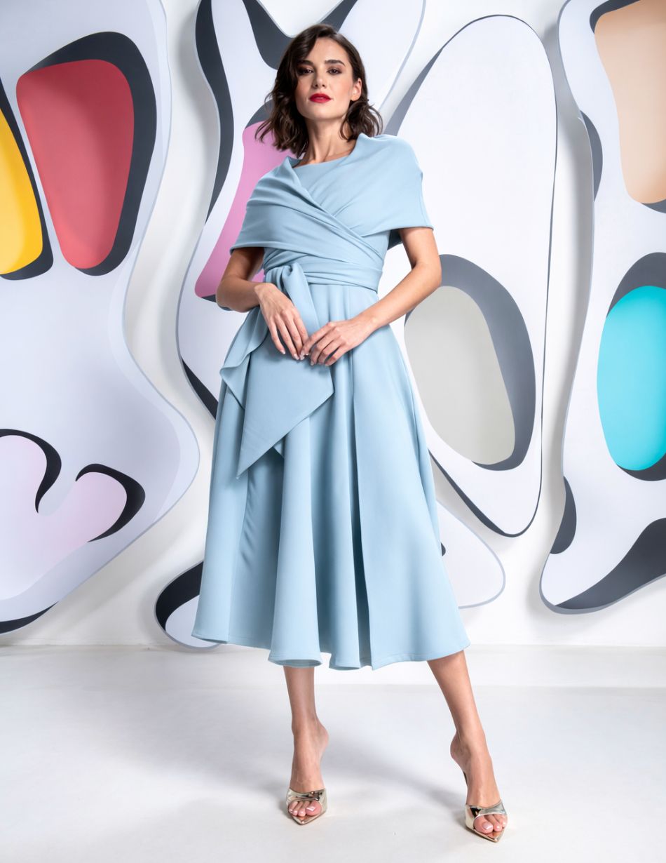 Kevan Jon Sydney Light Blue Kevan Jon Sydney Dusty Blue Flare & Cape Dress