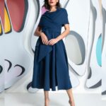 Kevan Jon Sydney Navy Flare & Cape Dress 3