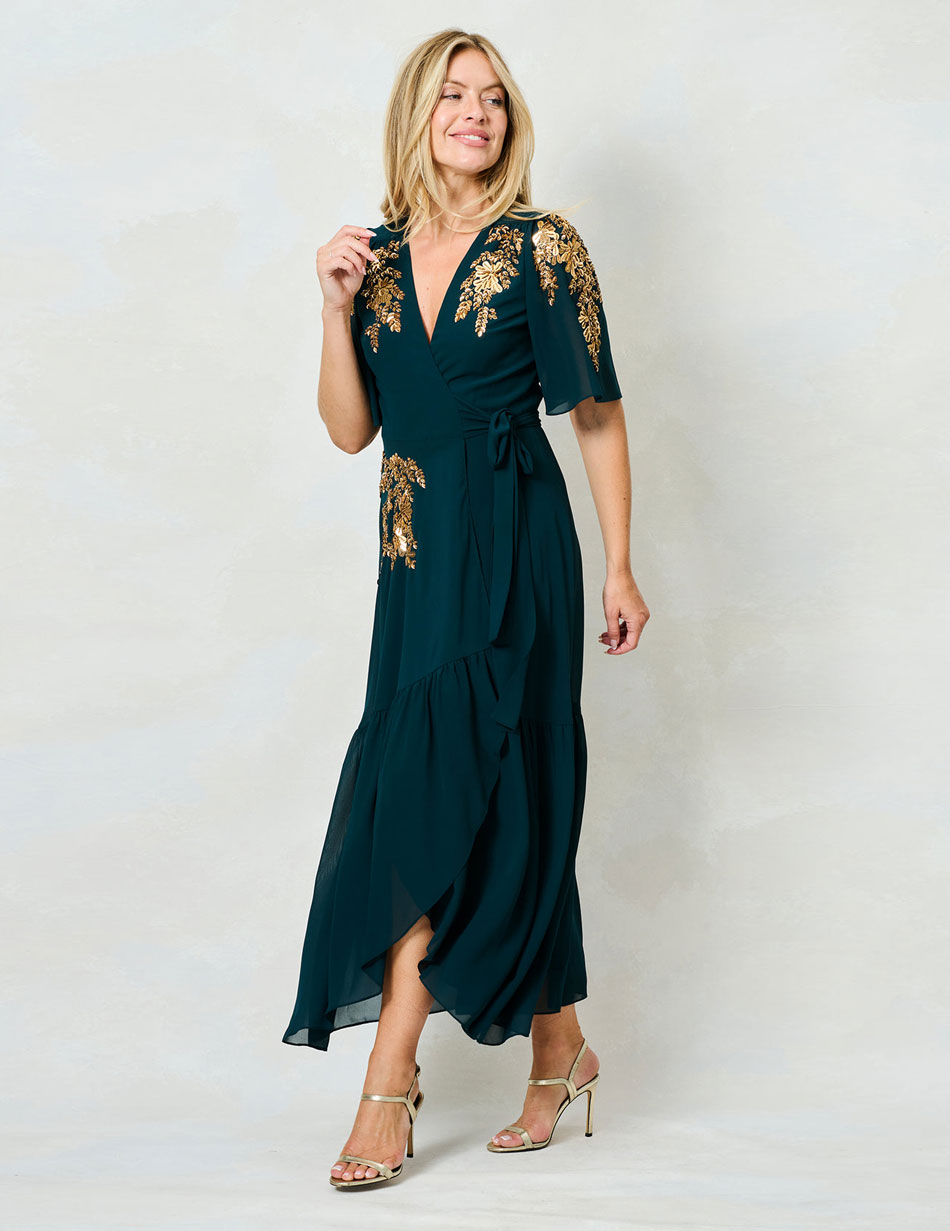 Hope & Ivy Matilda Embellished Wrap Dress