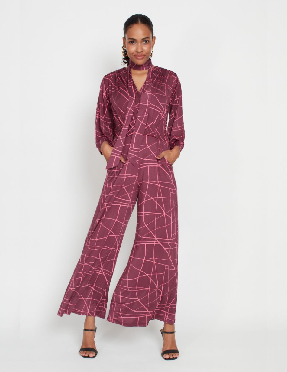 Onjenu Laurie Abstract Pink Bordeaux Jumpsuit 1