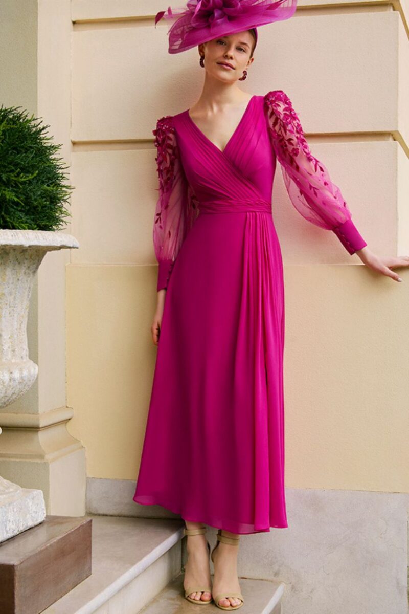Rosa Clara 1GA6 Magenta Floral Sleeve Dress