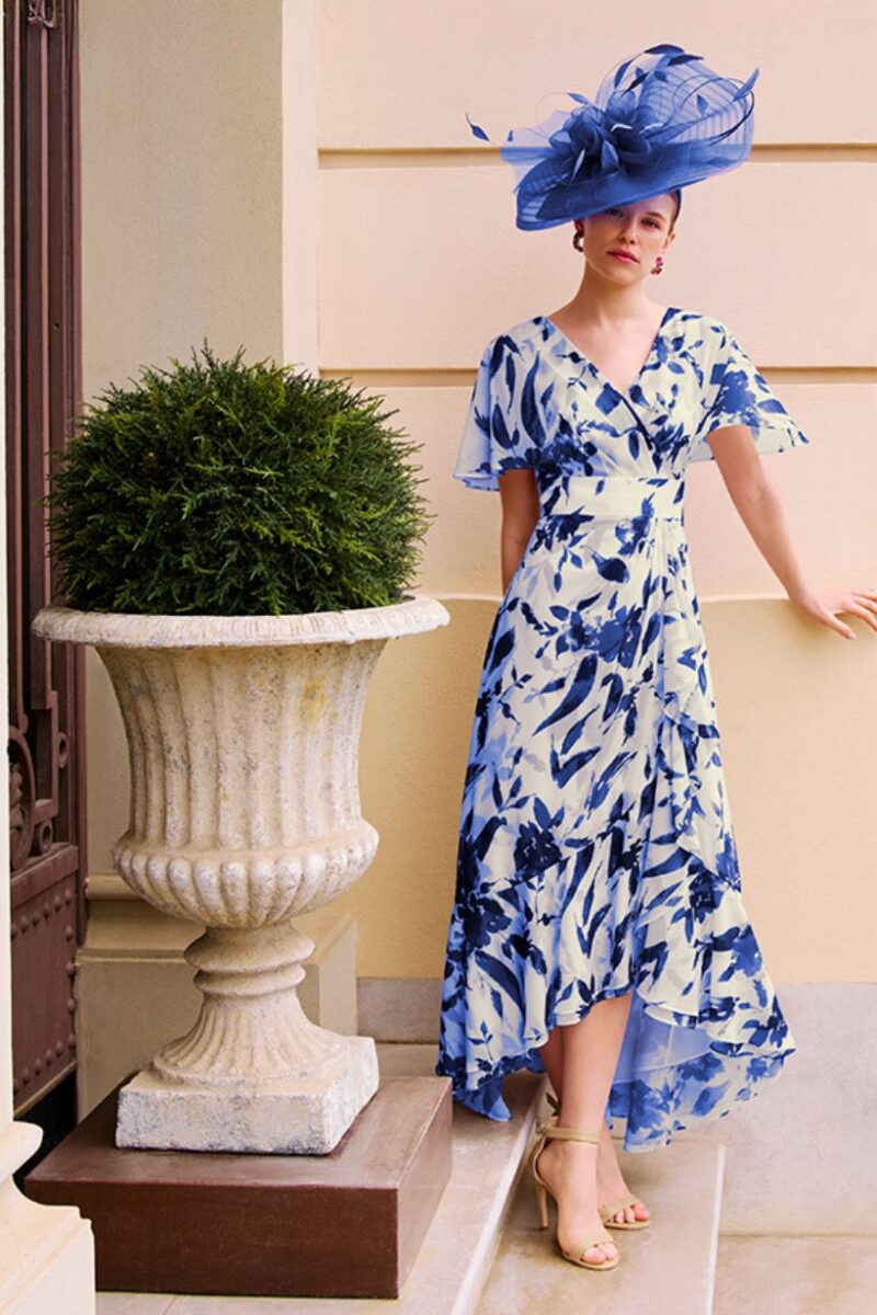 Rosa Clara 1GC3 Royal Blue Floral Dress