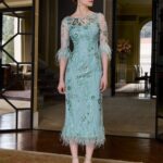 Rosa Clara 1GH5 Mint Beaded Feather Dress