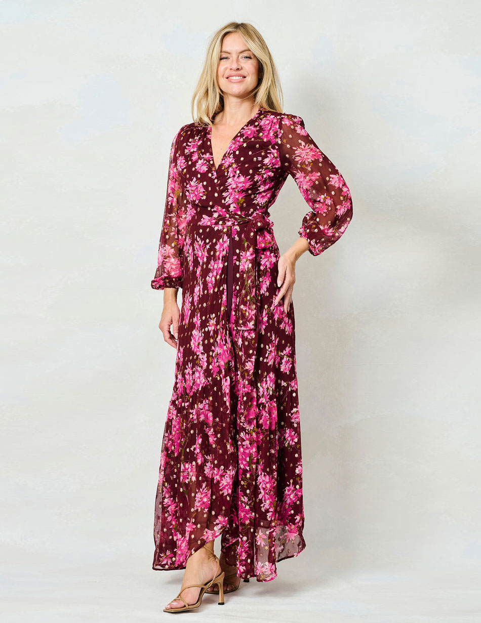 Hope & Ivy Blossom Burgundy Wrap Dress