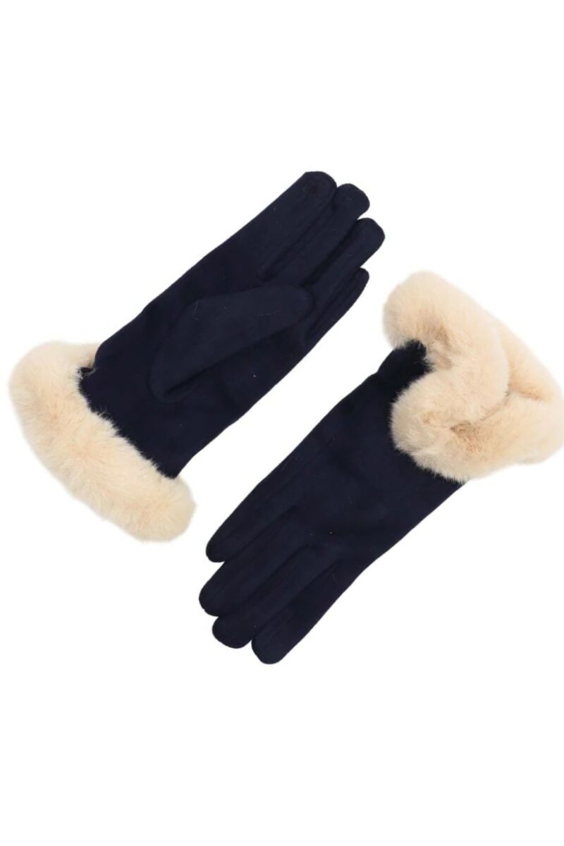 Zelly Navy Faux Fur Cuff Gloves