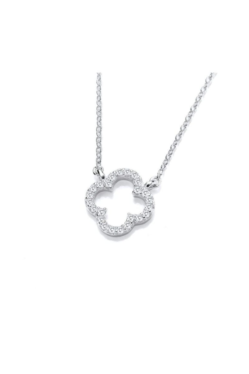 Silver & Cubic Zirconia Open Clover Necklace