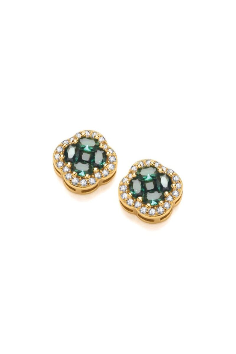 830001486 GOLD EMERALD CLOVER EARRINGS