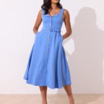 8th Sign Saffria Cornflower Belted Dress