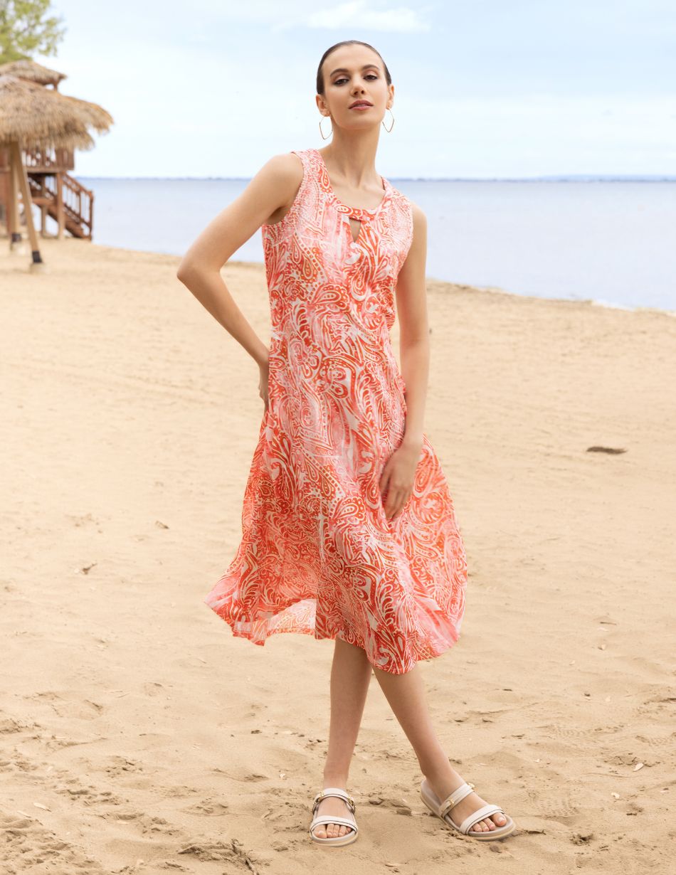 Alison Sheri Coral Printed Dress A47033 Alison Sheri Coral Printed Dress A47033