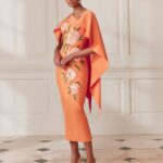 John Charles 66758 Tangerine Embroidered Cape Dress