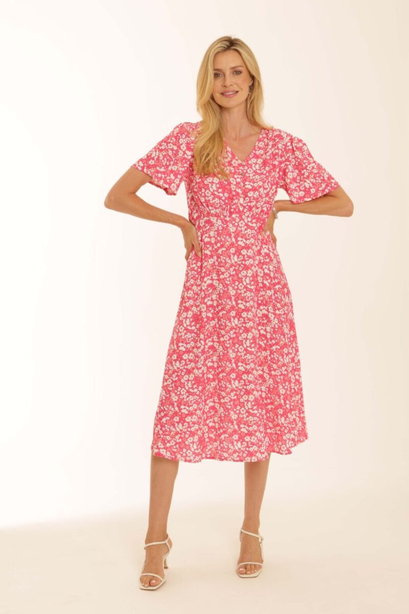 Pomdoro 52603 Ditsy pink Tea dress