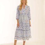 Pomodoro Blue Block Print Dress 72602