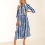 Pomodoro Blue Stripe Shirt Dress 42615