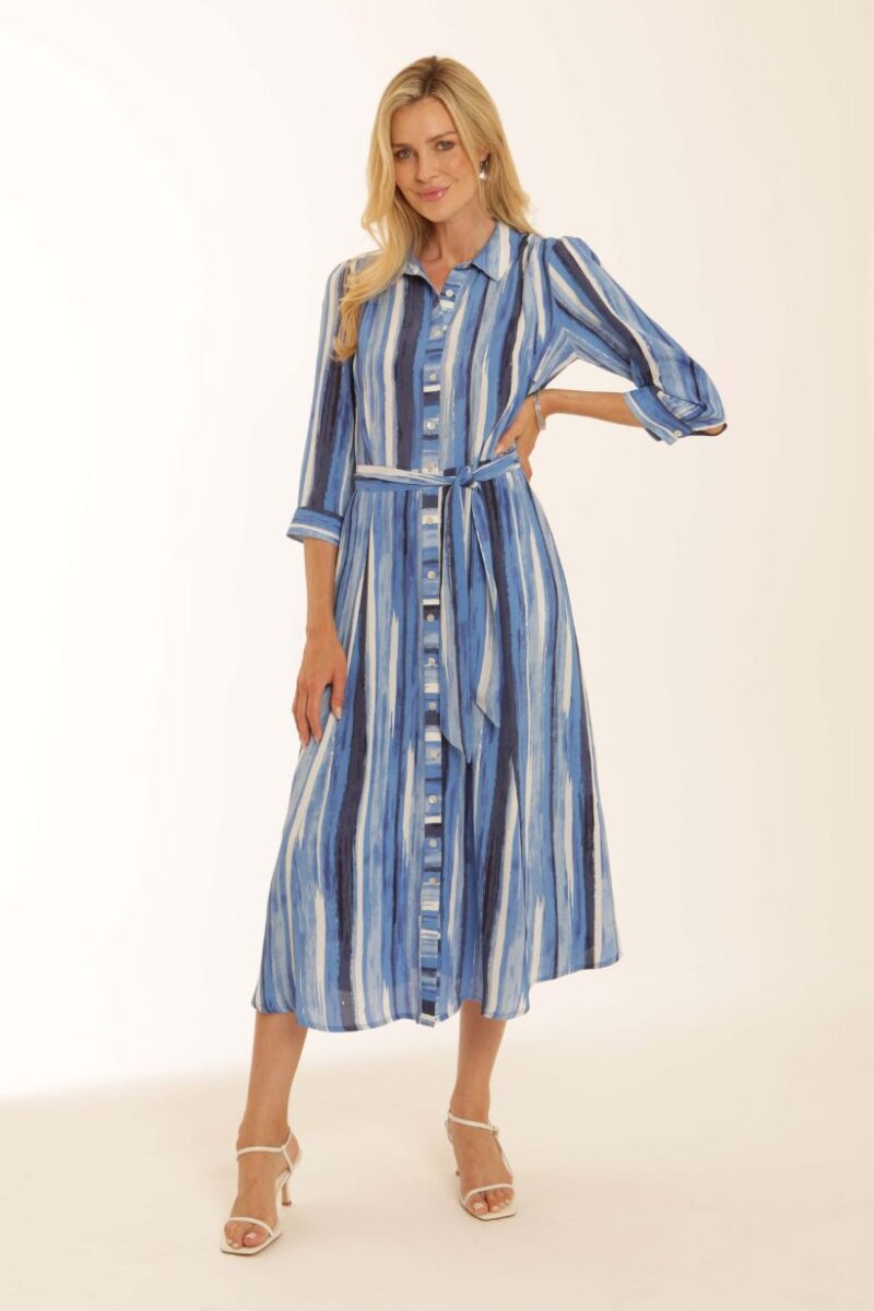 Pomodoro Blue Stripe Shirt Dress 42615