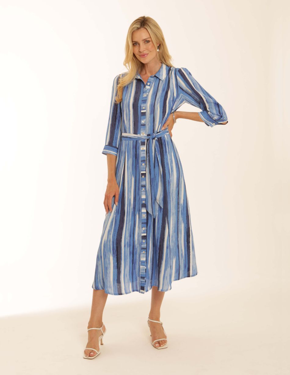 Pomodoro Blue Stripe Shirt Dress 42615 Pomodoro Blue Stripe Shirt Dress 42615