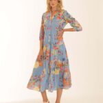 Pomodoro Blue Tiered Shirt Dress 62619
