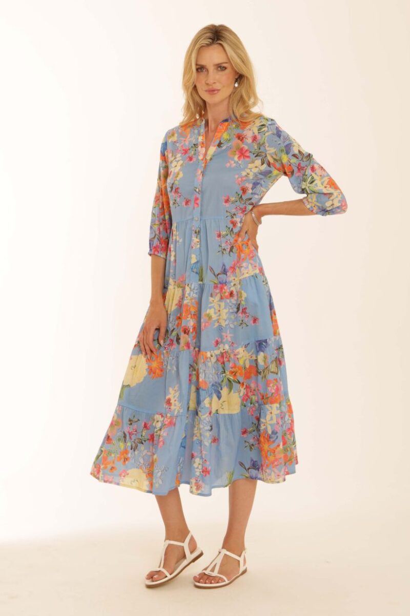 Pomodoro Blue Tiered Shirt Dress 62619