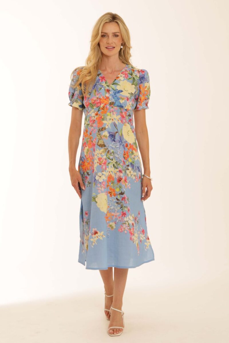 Pomodoro Blue Tropical Tea Dress 62618