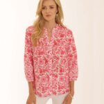 Pomodoro Pink Block Print Blouse 72600