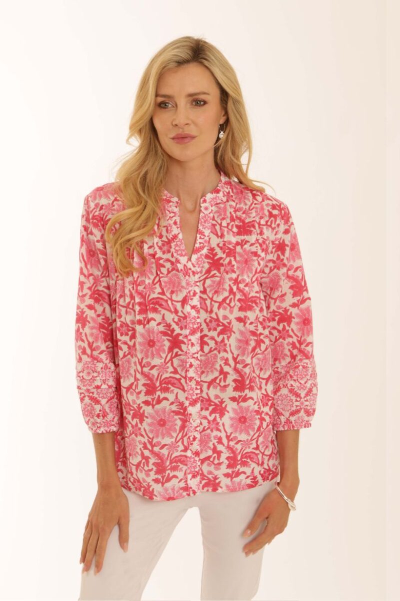 Pomodoro Pink Block Print Blouse 72600