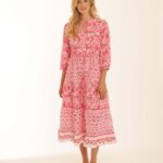 Pomodoro Pink Block Print Dress 72602