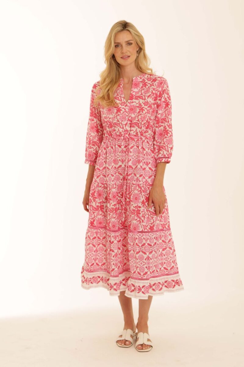 Pomodoro Pink Block Print Dress 72602