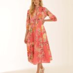 Pomodoro Rose Tiered Shirt Dress 62619