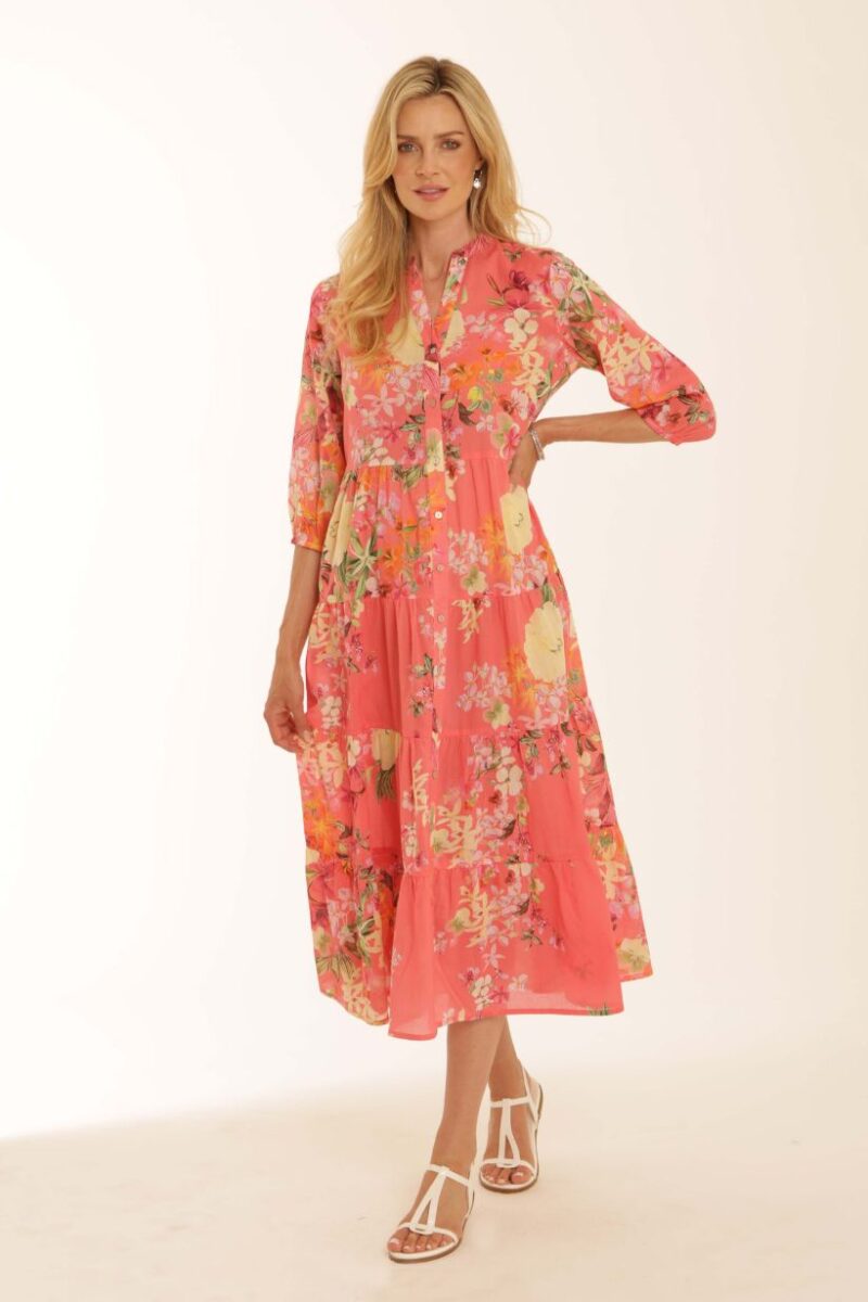 Pomodoro Rose Tiered Shirt Dress 62619