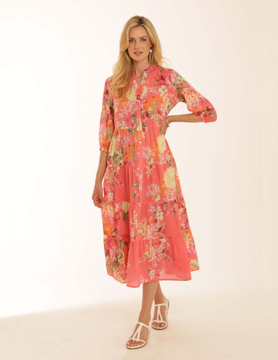 Pomodoro Rose Tiered Shirt Dress 62619 Pomodoro Rose Tiered Shirt Dress 62619
