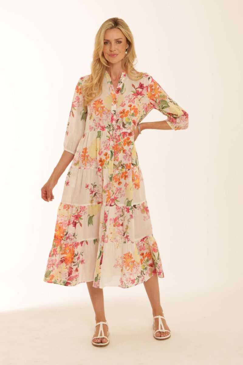 Pomodoro White Tiered Shirt Dress 62619
