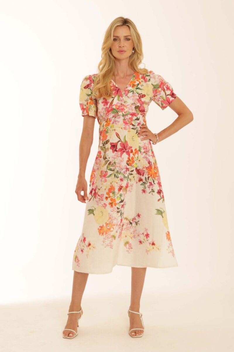 Pomodoro White Tropical Tea Dress 62618