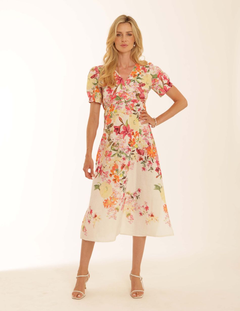 Pomodoro White Tropical Tea Dress 62618