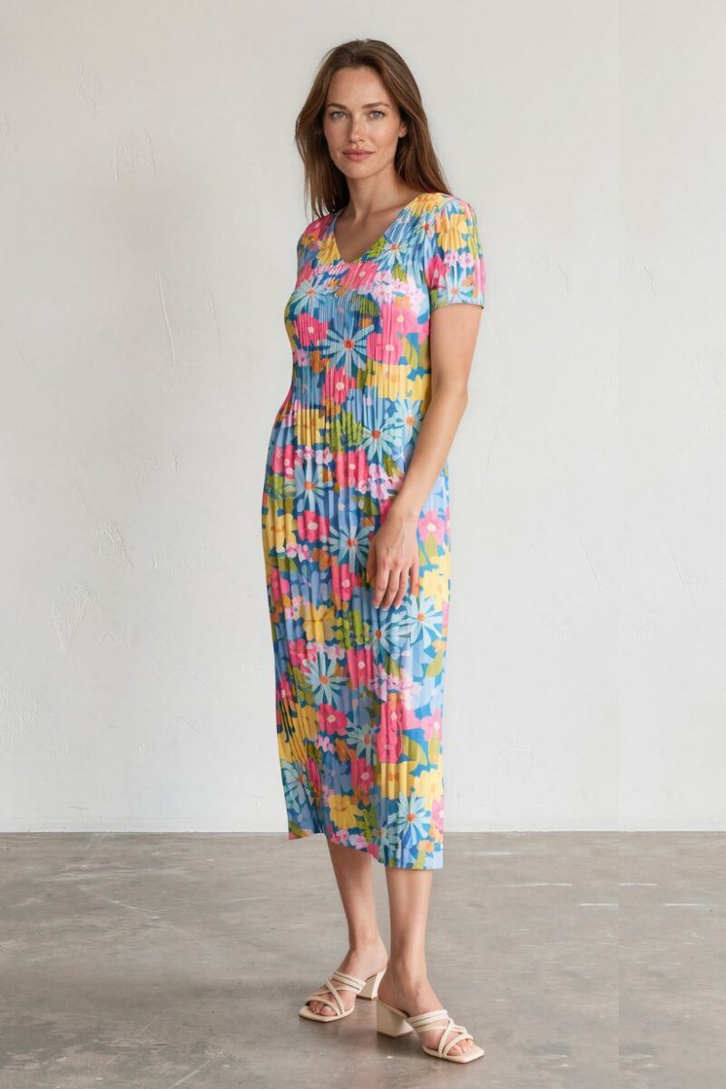 Leo & Ugo Blue Floral Pleat Dress