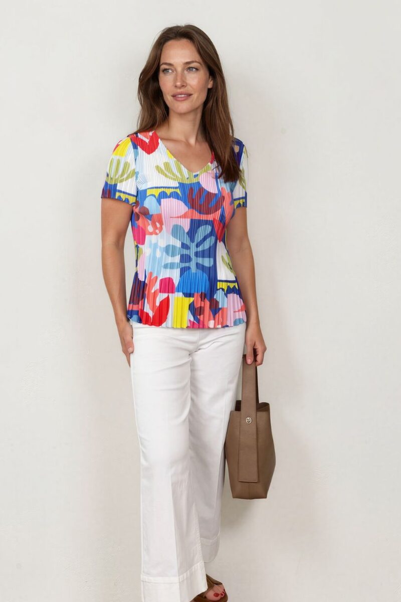 Leo & Ugo Geo Blue Pleat Top