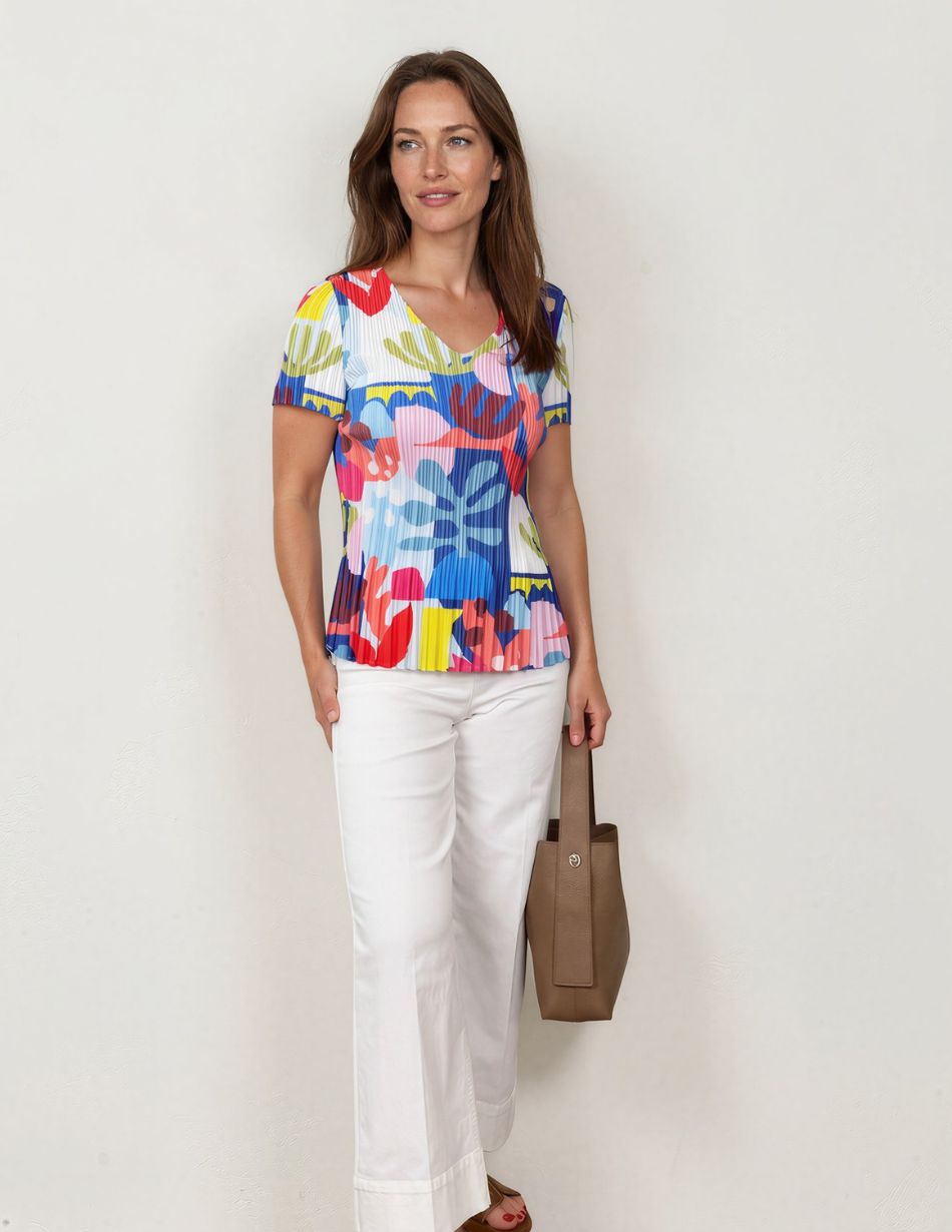 Leo & Ugo Geo Blue Pleat Top
