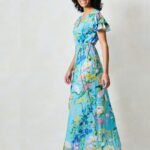 Hope & Ivy Kaya Blue & Gold Spot Dress