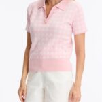 Leo & Ugo Gingham Pink Polo Knit Sweater Detail