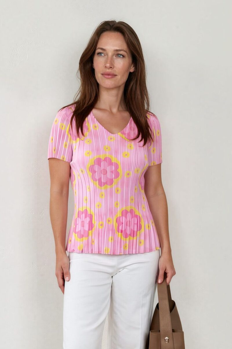 Leo & Ugo Pink Flower Pleat Top